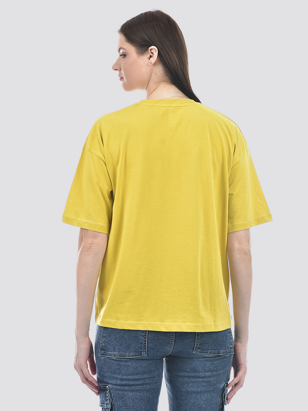 Numero Uno Women Yellow Round Neck Oversize Fit T-Shirt